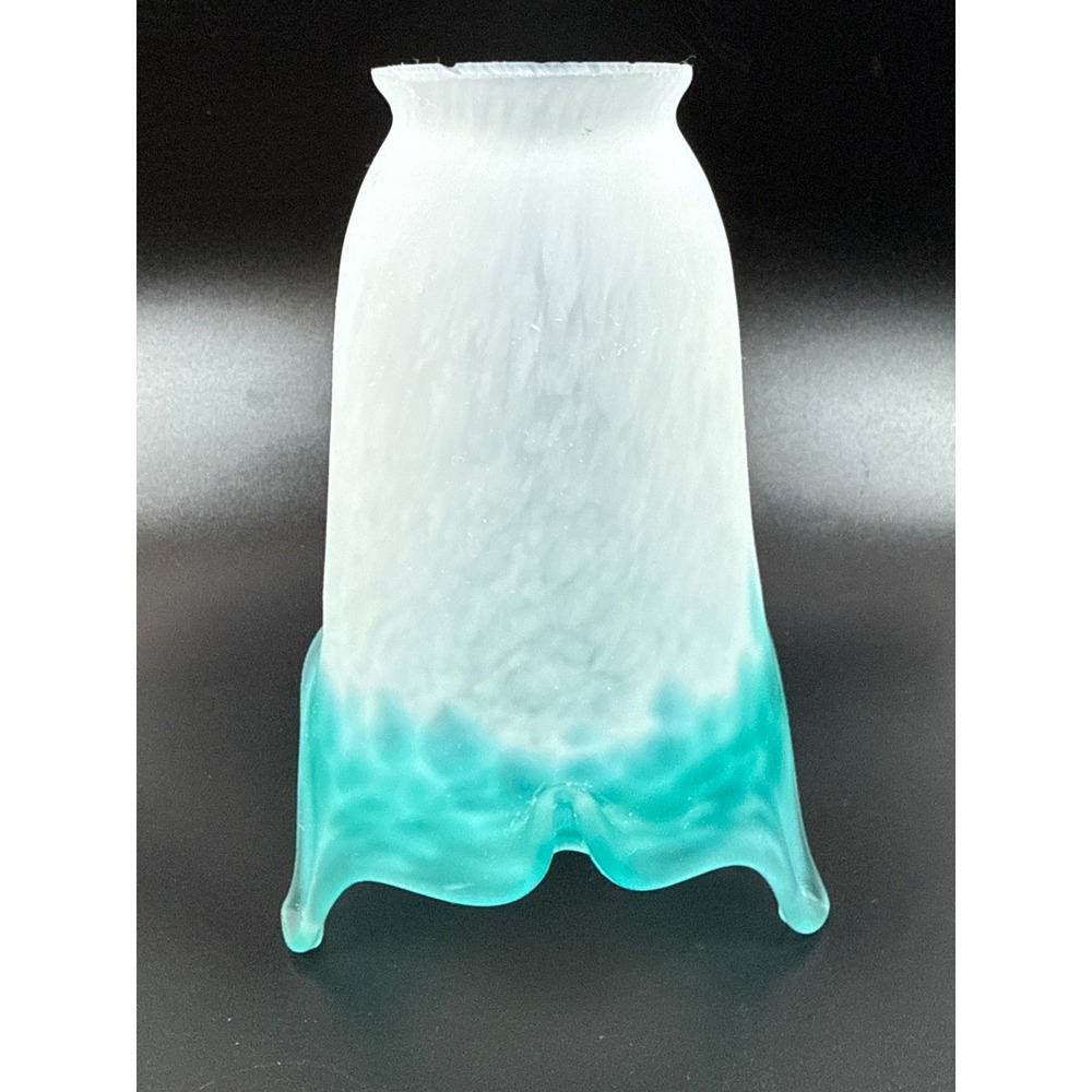 Frosted Turquoise/Teal/Cyan Art Glass Lamp Shade Handkerchief Ruffle 6.5 in